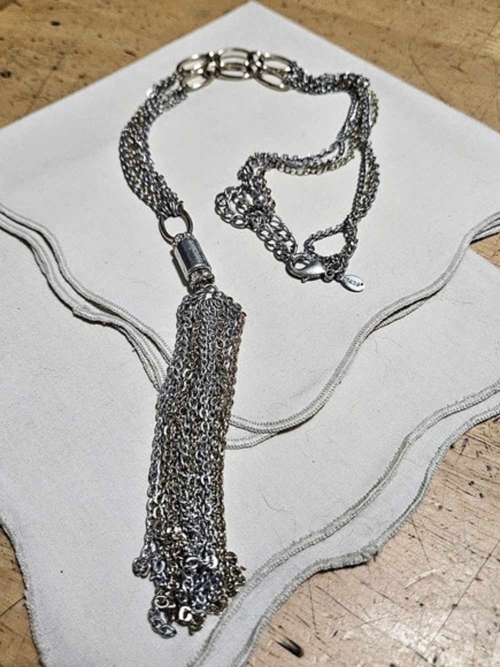 Chico's Silver and Gold Multi-Strand Tassel Necklace